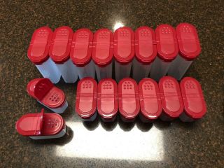 Vintage TUPPERWARE Spice Set Lazy Susan Storage 16 Containers RED Lids 4