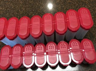 Vintage TUPPERWARE Spice Set Lazy Susan Storage 16 Containers RED Lids 5