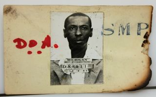 Vintage Dead On Arrival D.  O.  A.  Black Man Prisoner Mug Shot,  Michigan Corrections