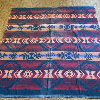 Vintage 1940s - 50s Beacon Style Indian Southwest Camp Cotton Ombre Blanket 70x69