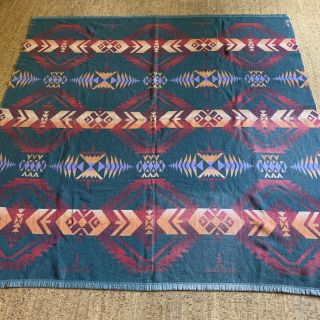 Vintage 1940s - 50s Beacon Style Indian Southwest Camp Cotton Ombre Blanket 70x69 4