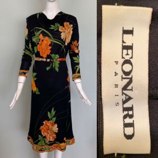 Vintage 80’s Leonard Paris Floral Silk Jersey Dress | Size 46 | B40 W34