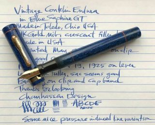 Vintage,  Conklin,  Endura,  Fountain Pen,  Sapphire Gt,  14k Gold Crescent Nib,  Usa
