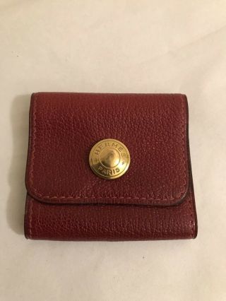 Authentic Vintage Hermes Leather Mini Post It Note Holder In Red Burgundy