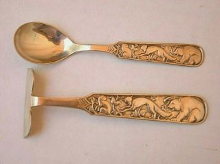 David Andersen Norway Sterling Silver Animals Baby Child Food Pusher & Spoon