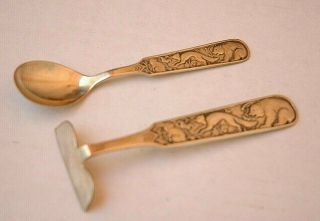 David Andersen Norway Sterling Silver Animals Baby Child Food Pusher & Spoon 5