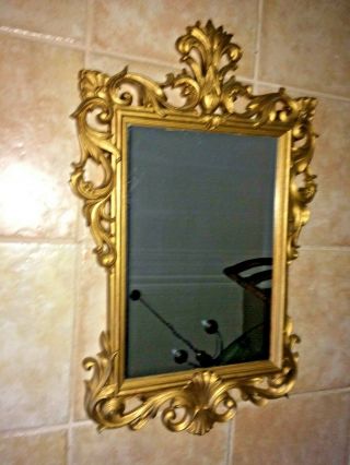 Large Vtg Ornate Syroco Style Gold Hollywood Regency Wall Mirror Frame 33x21