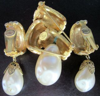 HATTIE CARNEGIE Golden Knot Rhinestone Faux Pearl Vintage Pin Earring Set 2