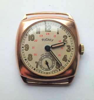 Vintage Rotary 9ct Gold Military Cushion Watch