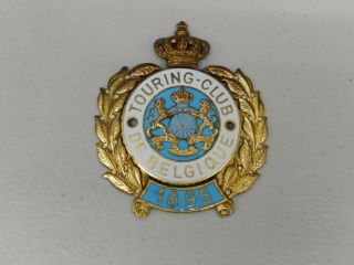 Vintage Brass Enamel Touring Club Belgique 1895 Car Badge Auto Emblem