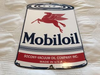 Vintage Mobiloil Porcelain Motor Oil Can Sign,  Gas Station,  Rack Plate,  Pegasus