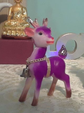 Vintage One Of Kind Christmas Purple Sugarplum Reindeer Figurine 60s Deer Japan