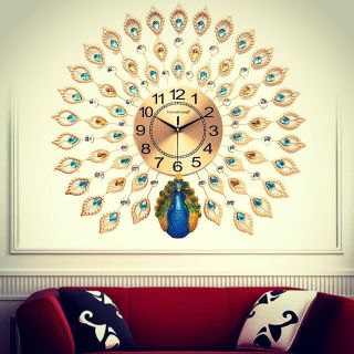 Luxury Modern Extra Large Peacock Wall Clock Europe Antique Style - Home Decor