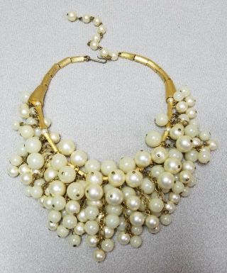 Vintage Trifari? Brushed Gold Bamboo Design Necklace W Pearls GORGEOUS UNSIGNED 2