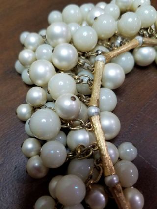 Vintage Trifari? Brushed Gold Bamboo Design Necklace W Pearls GORGEOUS UNSIGNED 8