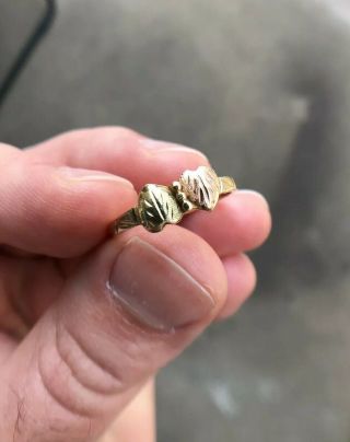 Vintage Black Hills Gold Solid 10k Yellow Rose Heart Leaf Ring Sz 5.  5
