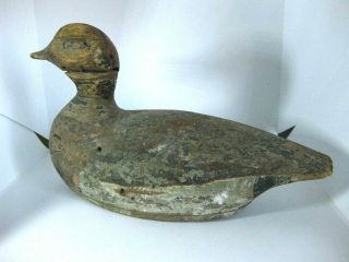 Antique Wooden Decoy,  Mallard,  Carved,  Led Weights Duck Rare One