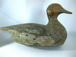 Antique Wooden Decoy,  Mallard,  Carved,  Led Weights Duck Rare One 3