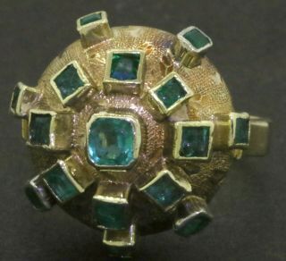 Vintage 18k Yellow Gold 3.  0ct Colombian Emerald Dome Cocktail Ring Size 7.  25