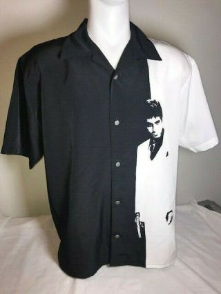 Scarface Tony Montana B&w Button Front Dragonfly Movie Print L Large Shirt Vtg