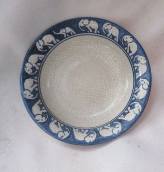 Rare Dedham Pottery Arts & Crafts Era Flared Rim Bowl: Elephants W/ Baby: