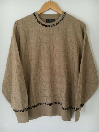 Vtg 80s 90s Gianni Versace Spell Out Sweater Italy Sz L Medusa Rare