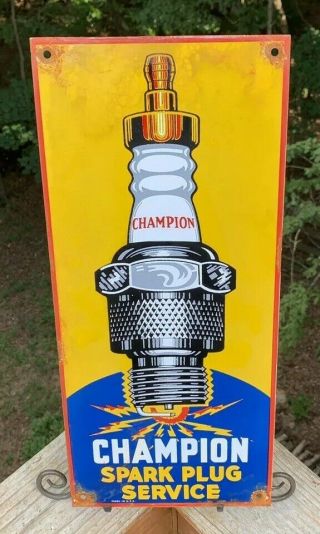 Champion Spark Plug Vintage Porcelain Enamel Gas Pump Oil Service Station Sign