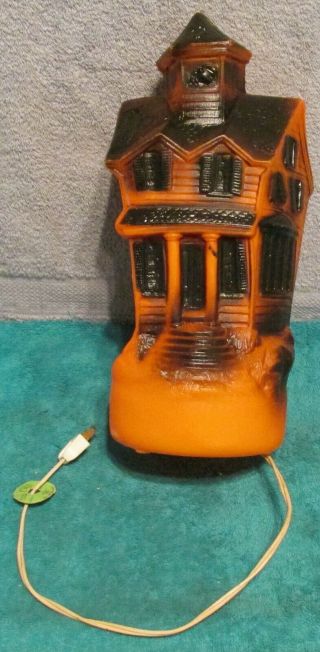 Unusual Vtg 13 " Blow Mold Halloween Haunted House Electric Light Orange/black