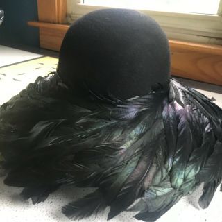 Vintage Jack Mcconnell Boutique Feather Hat Black Wide Rim Wow