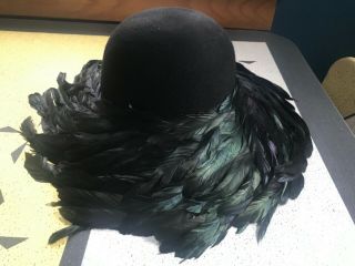 Vintage Jack McConnell Boutique Feather Hat Black Wide Rim WOW 7