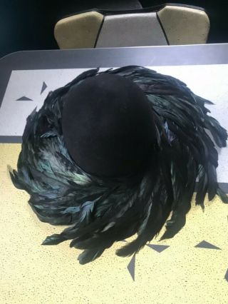 Vintage Jack McConnell Boutique Feather Hat Black Wide Rim WOW 8