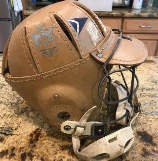 Early Vintage Peck Hard Leather Lacrosse Helmet Metal Cage Face Great Look