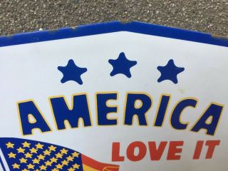 1960’s Vintage America “Love It Or Leave It” Porcelain Steel Sign American Flag 3