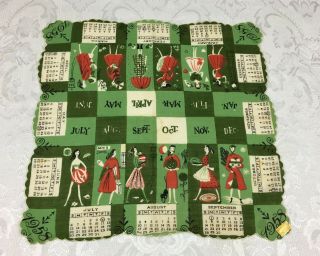 Vintage Hankie Tammis Keefe 1958 Calendar Every Girl Needs A Holiday Kimbal H226