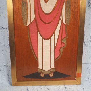 Wood Sacred Heart of Jesus Religious Iconography Mid Century 13x25 Vtg 3