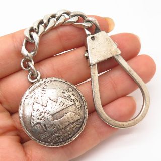 Vtg Egypt 800 Silver Sphinx Pyramids Archer & Horse Egyptian Theme Keychain