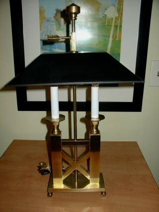 1989 Vintage Frederick Cooper Bouillotte Candelabra Desk Lamp Brass Shade