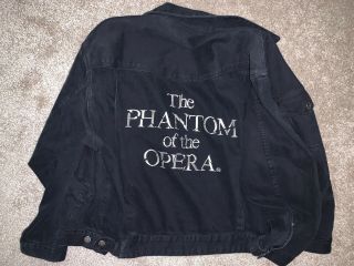 Vtg 1980’s Denim Phantom Of The Opera Black Denim Jacket Embroidered Sz M