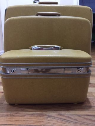 Rare Vintage Yellow Samsonite Silhouette Luggage 3 Piece Set