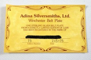 Adina Sterling Silver Winchester Belt Buckle Plate Vintage Limited Edition 73 8