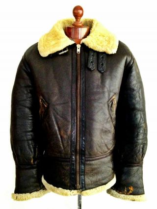 Vtg Mens B - 3 Leather Sheepskin Shearling Flying Pilot Aviator Bomber Jacket Coat