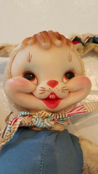 Vintage Rushton Star Creation Bunny,  Colorful Plush,  Rubber Face 23 
