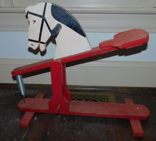 Vintage Folk Art Painted White Pine Bouncing Horse Toy