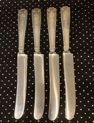 Set 4 Gorham Etruscan Sterling Silver 9 1/2” Dinner Knives Monogram M