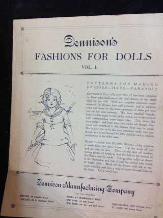 ANTIQUE VICTORIAN PAPER DOLL KIT DENNISON ' S CREPE & TISSUE PAER DOLL CLOTHING 3