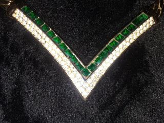 Vtg Christian Dior Gold Green Crystal Necklace 16 In.