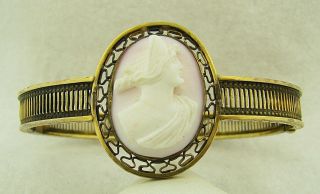 Antique Victorian R&f Gold Filled Carved High Relief Cameo Bangle Bracelet