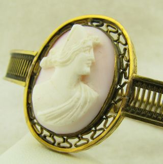 Antique Victorian R&F Gold Filled Carved High Relief Cameo Bangle Bracelet 2