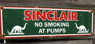 Sinclair Gasoline No Smoking At Pumps Vintage Porcelain Enamel Gas Pump Oil Sign