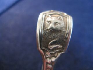 Kitten/cat Motif Sterling Silver Curled Handle Baby Feeding Spoon By Watson